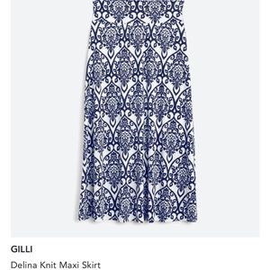 Navy and white printed maxi skirt